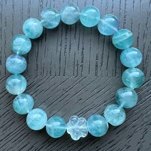 Fluorite with flower accent bracelet 12mm SIZE 7.25’